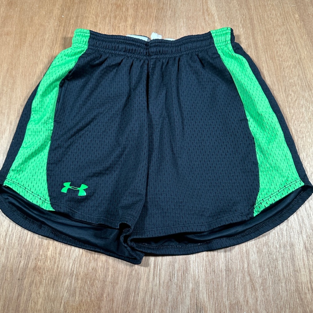 Under Armour HeatGear Women's XS Black Green Lined Athletic Shorts Drawstring